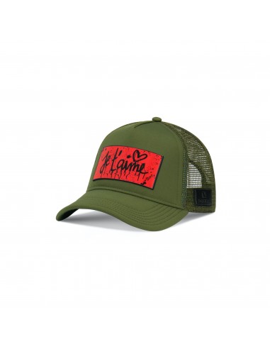 PARTCH Je t'Aime Trucker Hat Khaki Green Removable Clip Découvrez la collection