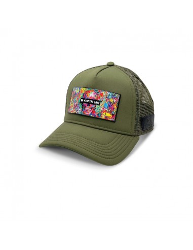 PARTCH Skull Trucker Hat Khaki Green Removable Clip pas cher