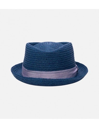 HEMERA Raffia Straw Pork Pie Short Brim Straw Hat Steelblue Fin de série