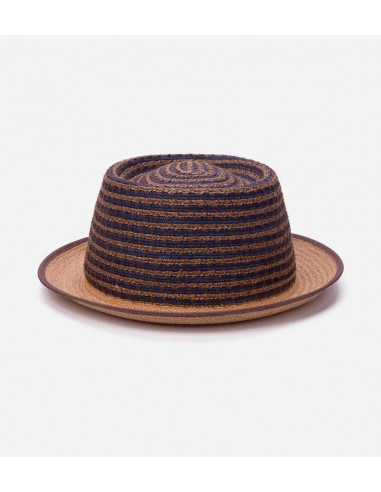 ALBATROSS Raffia & Hemp Pork Pie Short Brim Round Straw Hat Blue-Natural le des métaux précieux