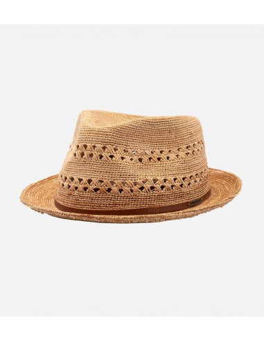 AARON Raffia Vented Straw Fedora Hat Short Brim Burlywood sur le site 