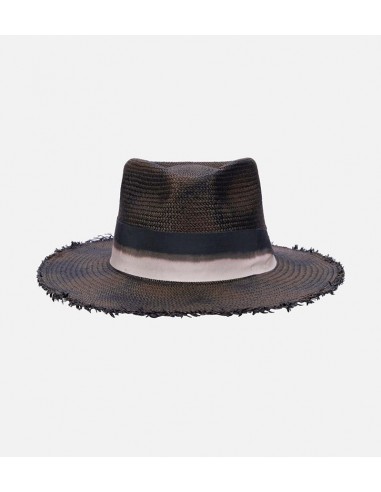 SABURI Panama Vintage Straw Fedora Wide Brim Vintage Black france