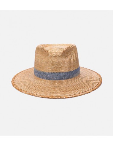 JUPITER Wheat Wide Brim Straw Fedora With Light Blue Band pas cher 