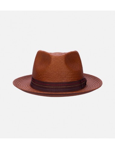 CYCLOPS Paper Straw Fedora Medium Brim Chocolate de pas cher