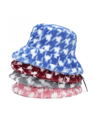 Houndstooth Fur Bucket Hat