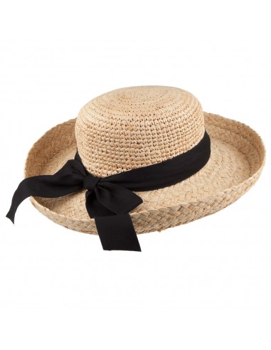 Chapeau Été en Paille Raphia Bio Crochetée naturel Bandeau noir SCALA en ligne des produits 