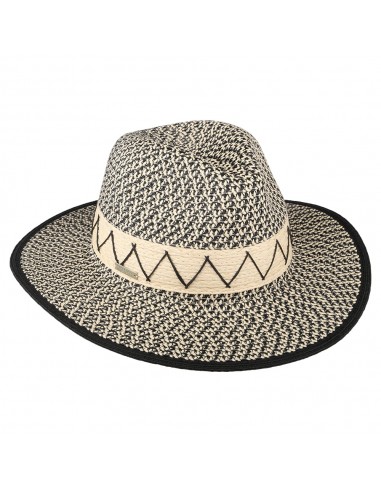 Chapeau Fedora en Paille Toyo Zigzag naturel-noir SEEBERGER Pour