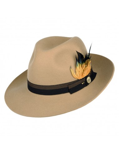 Chapeau Fedora en Laine Feutrée avec Plumes Grosvenor camel CHRISTYS l'évolution des habitudes 