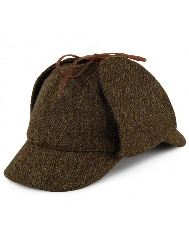 Chapeau Sherlock Holmes en Tweed à Chevrons olive CHRISTYS shop