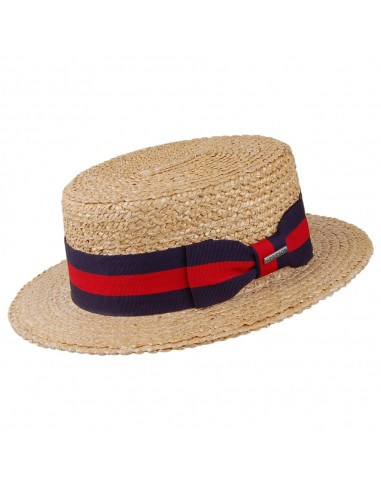 Chapeau Canotier avec Bandeau bleu et rouge Harlem naturel STETSON pas cheres