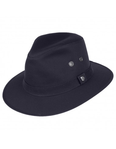 Chapeau Fedora en Coton Ciré Hydrofuge Drifter bleu marine FAILSWORTH pas cher 