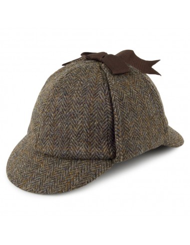 Chapeau Sherlock Holmes en Harris Tweed olive-bleu FAILSWORTH de France