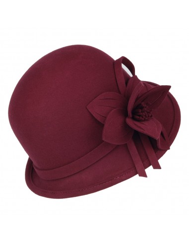 Chapeau Cloche en Laine Feutrée avec Fleur bordeaux FAILSWORTH des créatures d'habitude