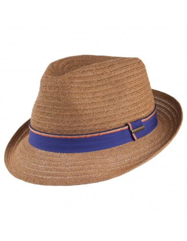 Chapeau Trilby en Paille Toyo Player marron avec Bandeau à Rayures STETSON basket pas cher