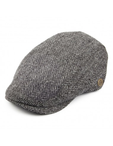 Casquette Plate à Chevrons en Harris Tweed gris OLNEY de France