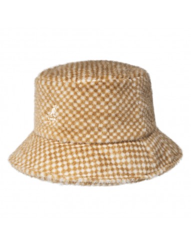 Chapeau Bob en Fausse Fourrure à Carreaux beige sable KANGOL de la marque