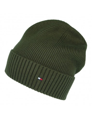 Bonnet en Cotton et Cachemire Pima Essential Flag olive TOMMY HILFIGER soldes