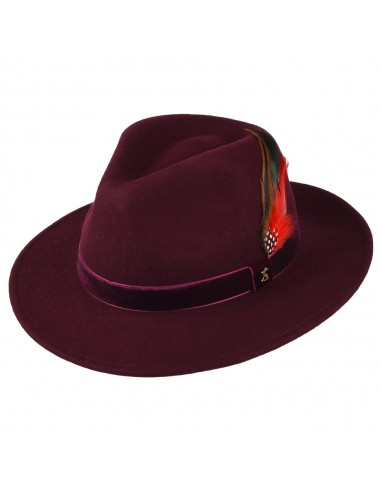 Chapeau Fedora en Laine Feutrée avec Bandeau en Velours rouge foncé JOULES en linge