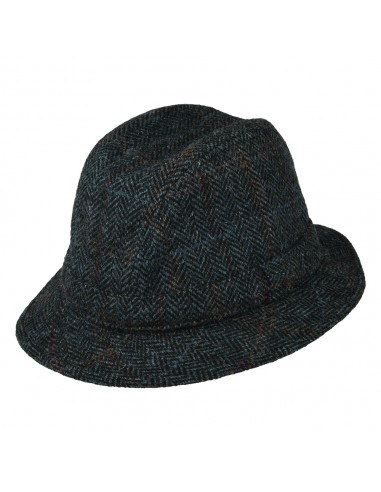 Chapeau Trilby en Harris Tweed à Chevrons Enroulable bleu marine CITY SPORT le des métaux précieux