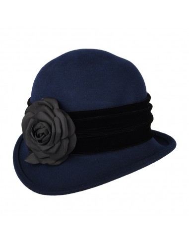 Chapeau Cloche en Laine Feutrée avec Fleur indigo SCALA une grave pollution 