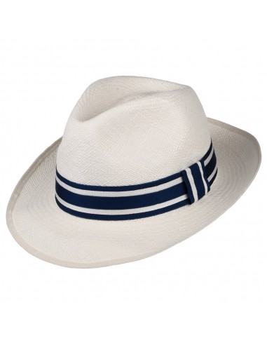 Chapeau Fedora Panama avec Bandeau à Rayures Ascot Striatus Preset décoloré CHRISTYS Amélioration de cerveau avec