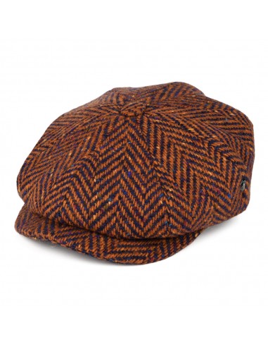 Casquette Gavroche en Tweed du Donegal à Chevrons Calotte Profonde rouille-bleu CITY SPORT shop