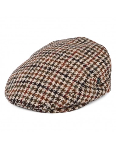 Casquette Plate en Harris Tweed Pied-de-Poule crème-olive-marron CITY SPORT français