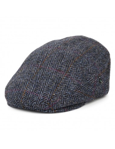 Casquette Plate en Harris Tweed à Chevrons bleu marine-bleu CITY SPORT brillant des détails fins