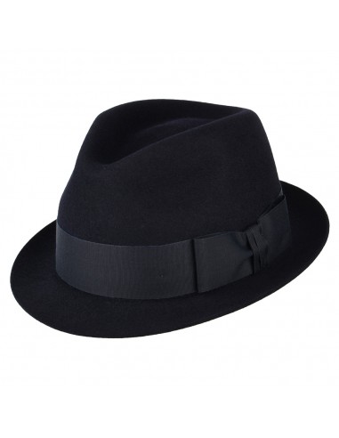 Chapeau Trilby en Fourrure Feutrée Pinch Vegas bleu marine CHRISTYS pas cheres