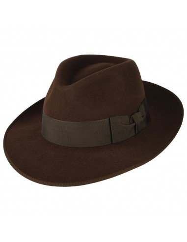 Chapeau Fedora en Fourrure Feutrée Gangster marron CHRISTYS pas cher