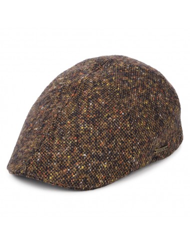 Casquette Plate Bec-de-Canard en Tweed du Donegal bleu marine-cognac STETSON basket pas cher