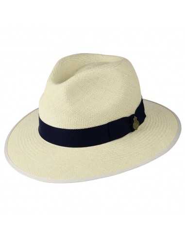 Chapeau Fedora Panama à Bord Baissé Bandeau bleu marine Superfine semi-décoloré CHRISTYS prix pour 