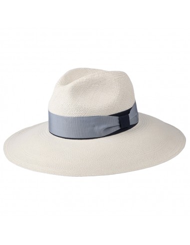 Chapeau Fedora Panama à Bord Large Bandeau Bicolore Bleu Valegro décoloré CHRISTYS Amélioration de cerveau avec